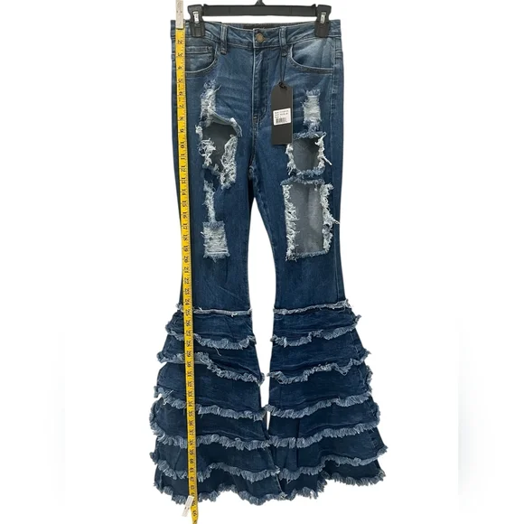 Frayed Hem Distressed Wide Leg Jeans - Picture 2 of 5